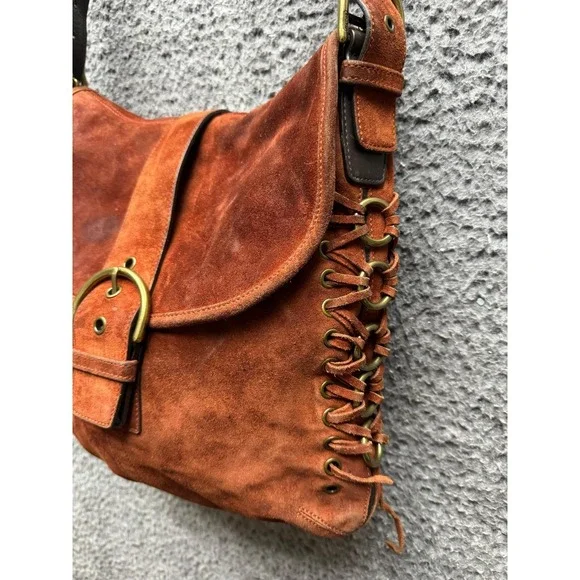 Vintage Coach Authentic Suede Braided Flap Shoulder Bag Rust Brown G3S-9486 - Picture 5 of 14